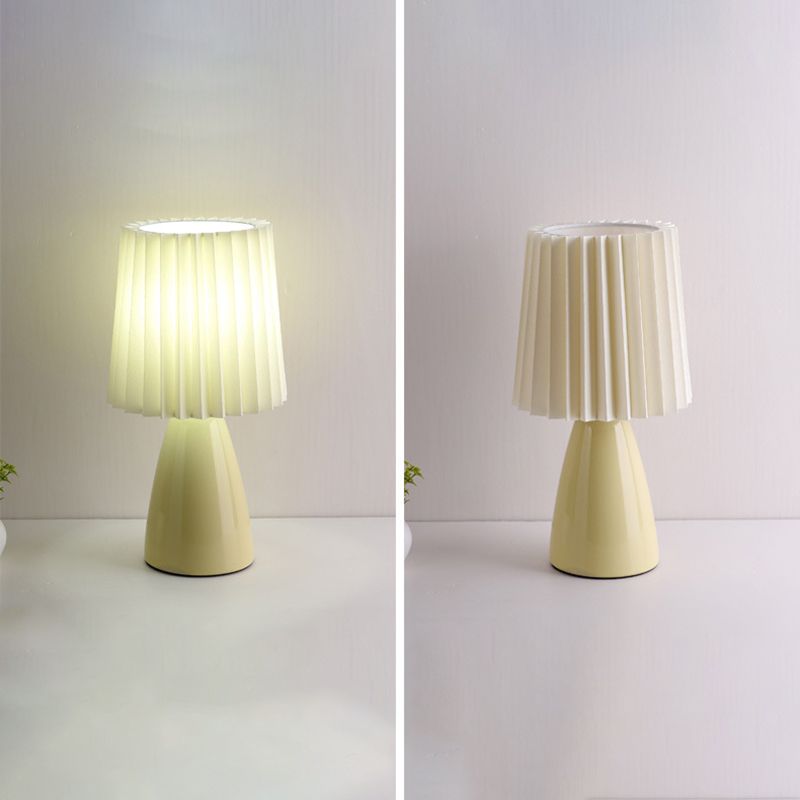 Pleated Fabric Table Lamp Macaron Style 1 Head Ceramic Nightstand Light