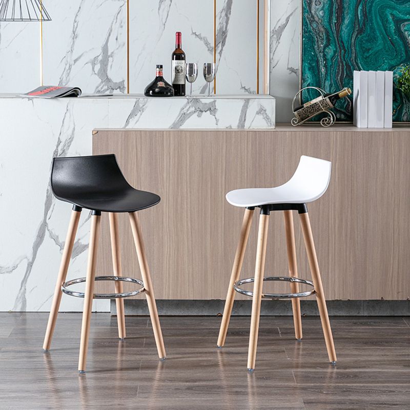 Nordic Style Barstool Plastic Seat Wood 4 Legs Bar Stool for Dining Room, Set of 2