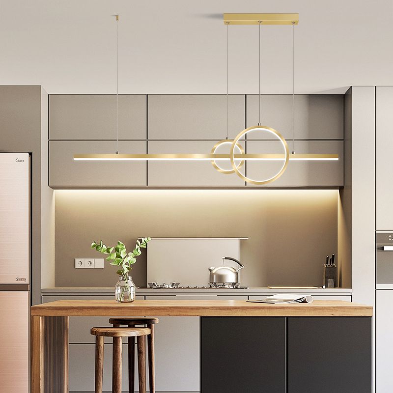 Post Modern LED Kitchen Island Fixture in Gold Linear Ceiling Pendant Lighting