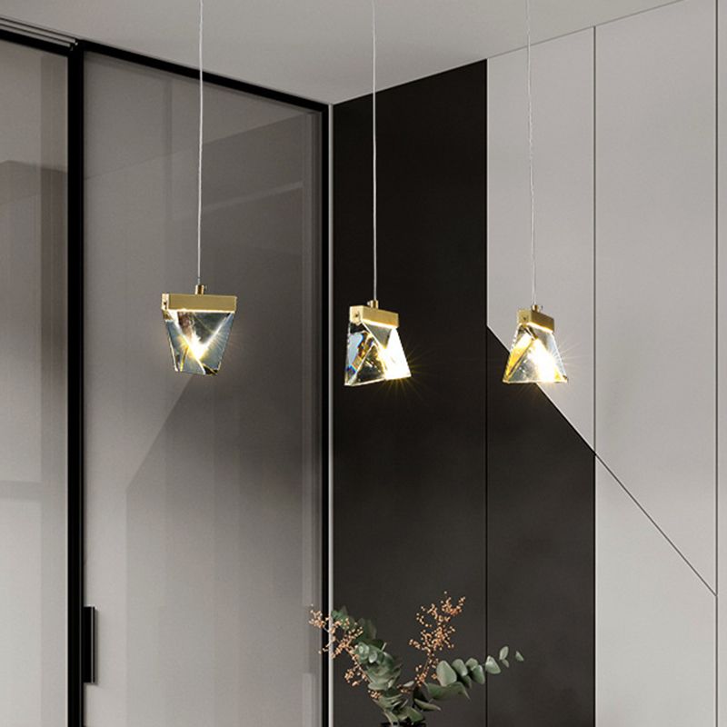 Polyhedron Dinning Hall Hanging Pendant Modern Bevel Cut Crystal LED Clear Ceiling Lamp