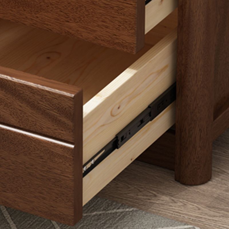 Solid Wood Night Table Modern 20 Inch H 2-Drawer Storage Nightstand in Brown