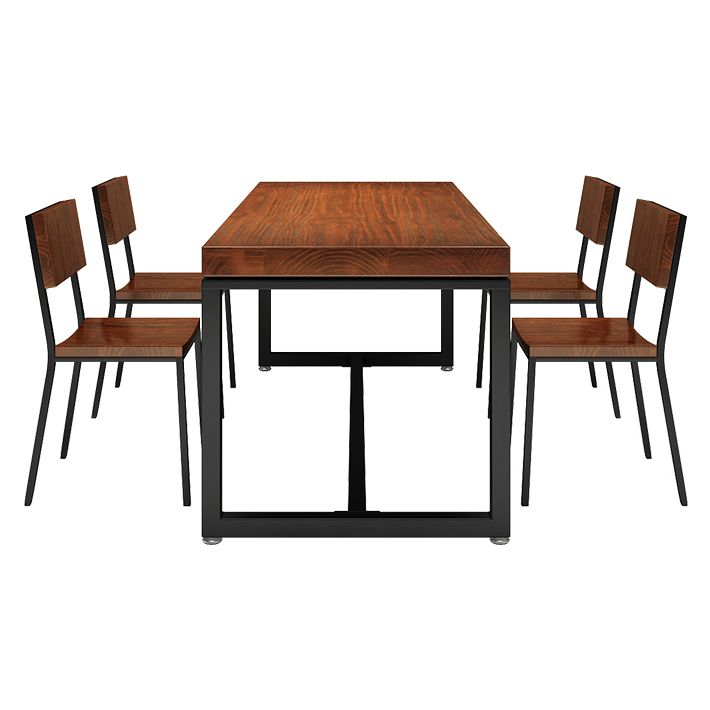 Table à manger de style industriel en bois massif table de rectangle marron avec cadre noir pour salle à manger