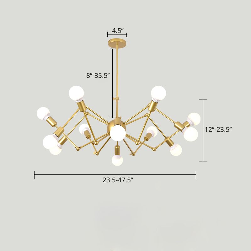 Spider Metal Chandelier Industrial Clothing Shop Commercial Pendant Lighting with Open Bulb Design