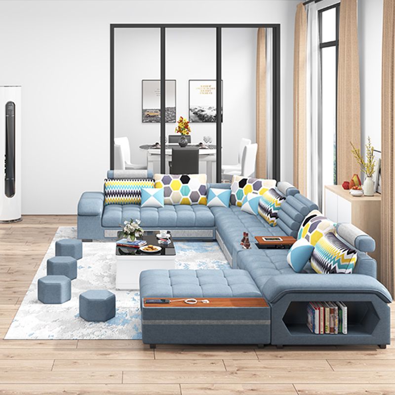 Blue Sofa/sectional with Storage for Living Room 33.46" High