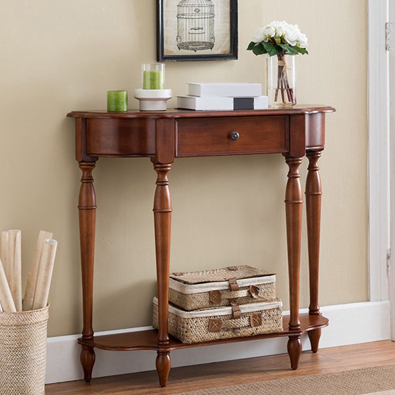 Victorian Rubber Wood Accent Table Free Form Console Sofa Table for Hall