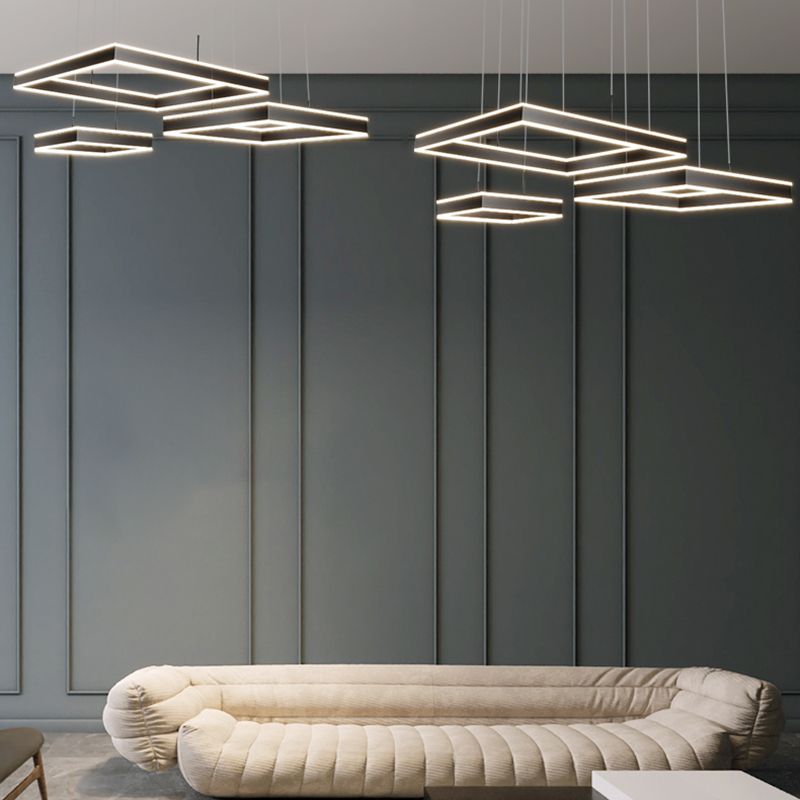 Modern vierkante kroonluchter licht multi-tier hangende hanglampen met acrylschaduw