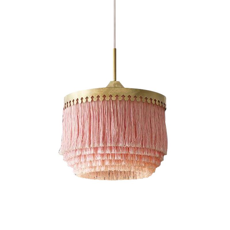 Single Pendant Light Minimalism Round Shade Fringe Suspension Light Fixture in Gold