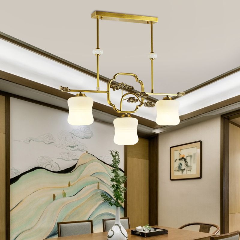 Moderne Zylinderinselbeleuchtung Glasglas 3 Lichthängerleuchten in Gold