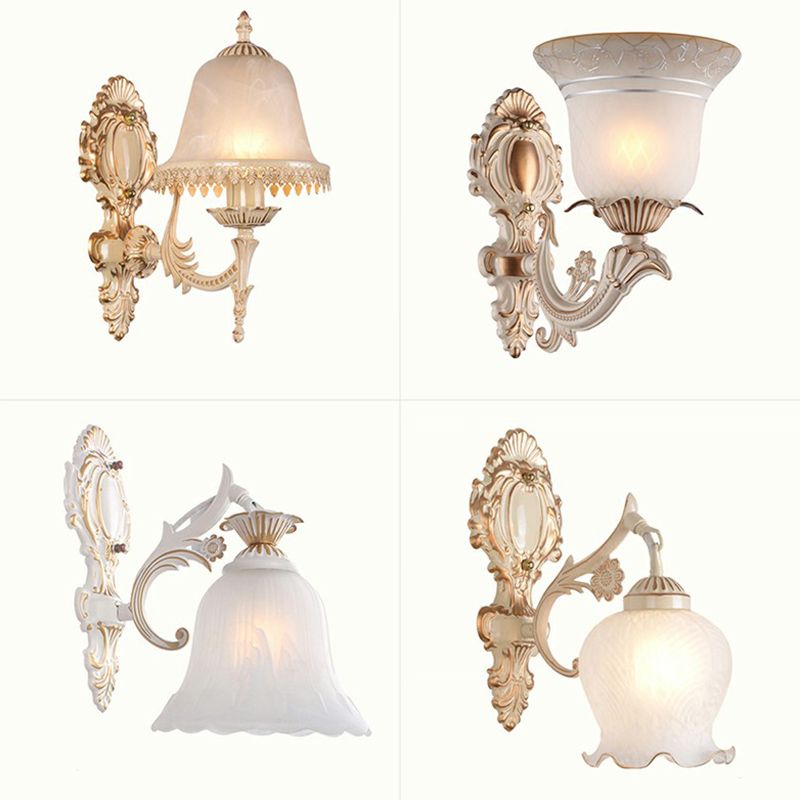 Frosted Glass Shaded Wall Lamp Country Style Hallway Wall Sconce Lighting Fixture