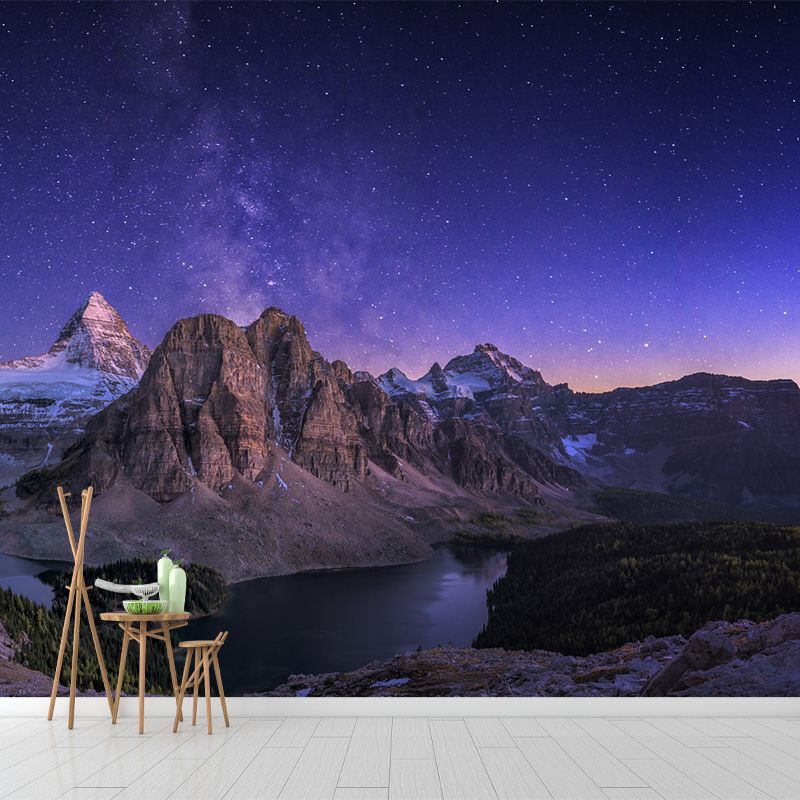 Purple Starry Night View Mural Mountain Scenery Modern Waterproof Wall Decor for Home