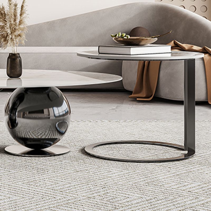 27" Wide Glam Coffee Table Stone Oval Black Coffee Cocktail Table