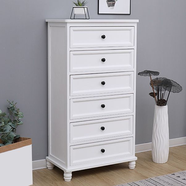 Contemporary White Accent Chest with Drawers and Solid Wood Bun Feet