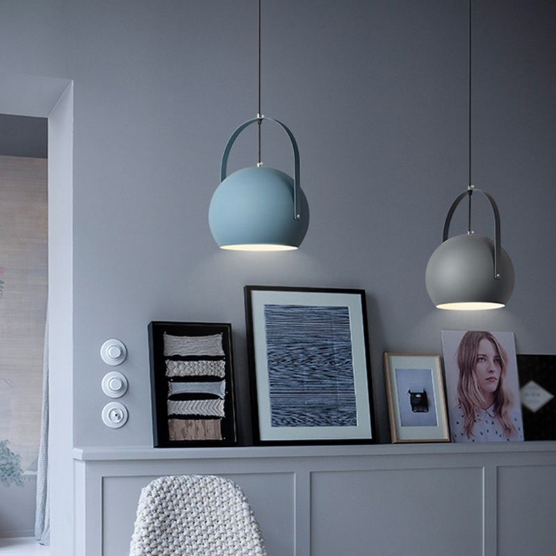 Macaron Dome Pendant Spotlight Metal 1 Head Restaurant Hanging Light Fixture with Arched Handle