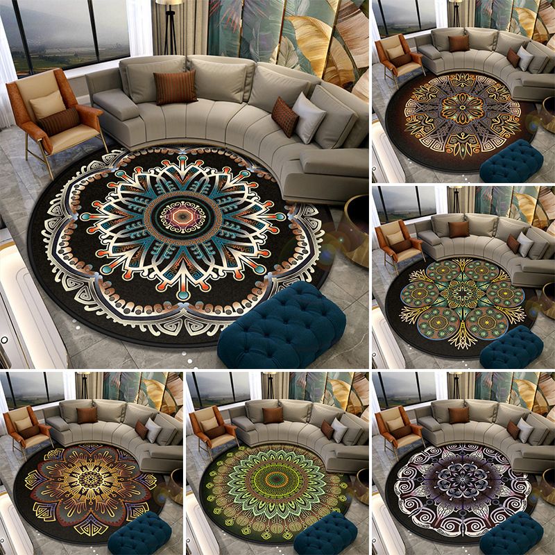 Turkish Style Living Room Rug Multicolor Flower Patterned Carpet Synthetics Pet Friendly Machine Washable Non-Slip Rug