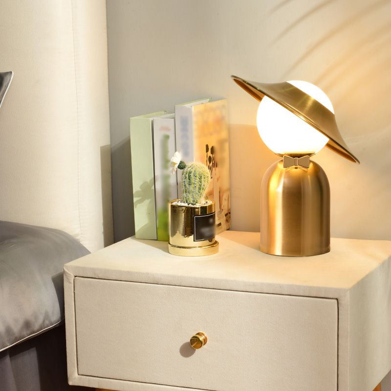 Bride and Groom Table Lamp Creative Modern White Glass 1-Light Bedroom Nightstand Light in Gold