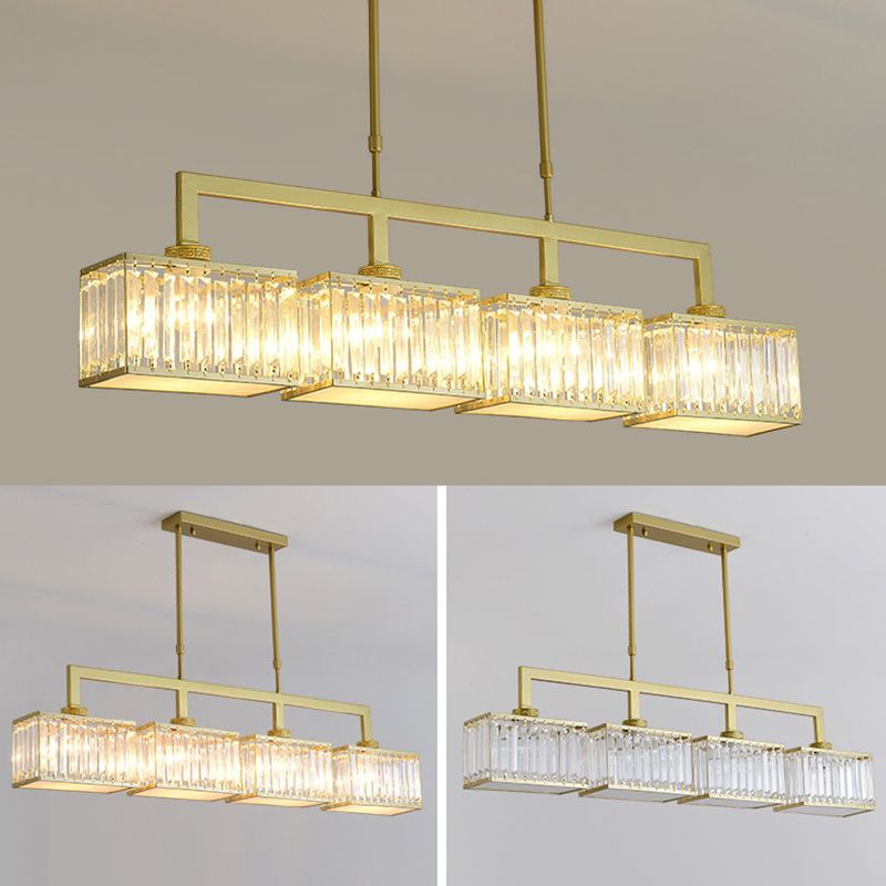 Square Shape Crystal Island Pendants Modern Style Multi Lights Island Pendant Lights