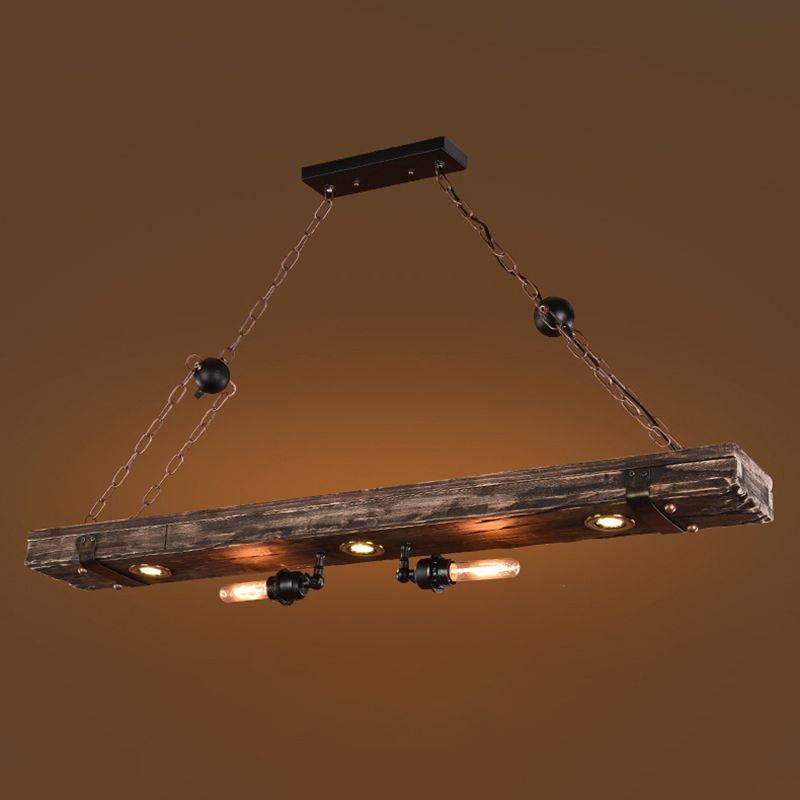 Antique Bronze Wood Linear Island Ceiling Lights Industrial Hanging Lights for Dining Room