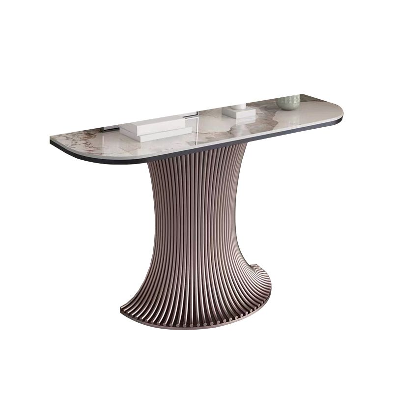 Contemporary Stone Accent Table Half Moon Pink Sofa Console Table for Hall
