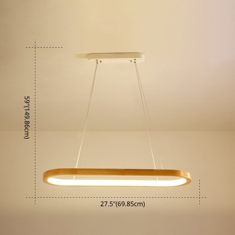 Modern Minimalism Wood Island Pendant Lighting Elliptic LED Island Ceiling Light for Living Room