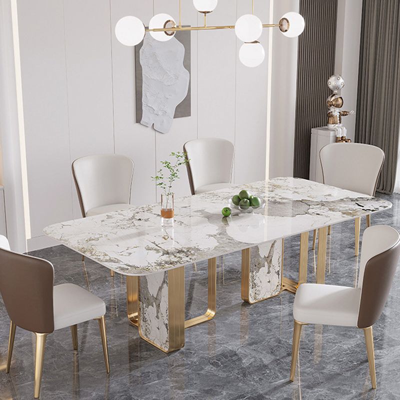 Traditional Luxury Double Pedestal Table Stone Dining Table with Stainless Steel Base