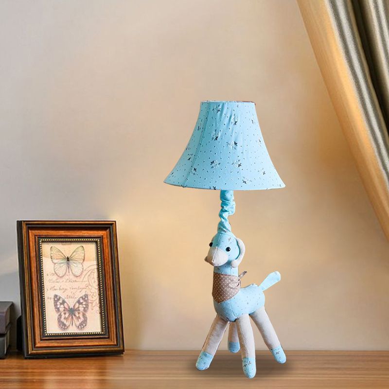 Fabric Alpaca Night Light Cartoon 1 Bulb Grey/Blue Desk Lamp with Bell Shade for Living Room