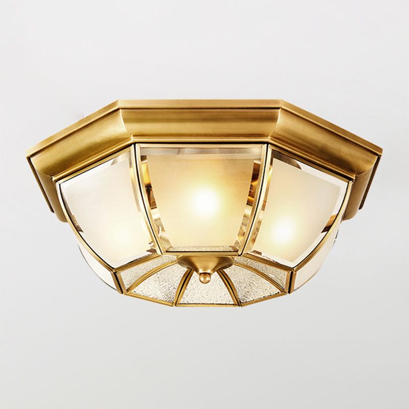 Shaded Living Room Flush Mount Light Fixture Traditional Glass Gold Flushmount Ceiling Lamp