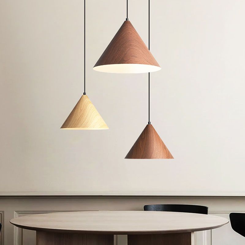 Modern Cone Pendant Lighting Fixture 1-Light Restaurant Hanging Pendant Light with Wood Shade