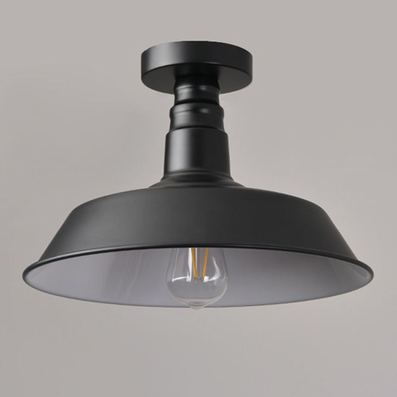 Black Antique Flush Mount Ceiling Light 1-Light Warehouse Semi-Flush Mount Ceiling Fixture