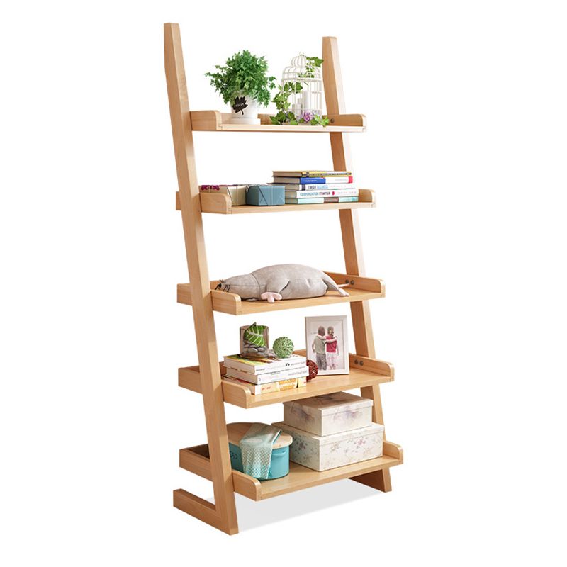 Ladder Modern Bookcase Wood Vertical Bookshelf for Living Room