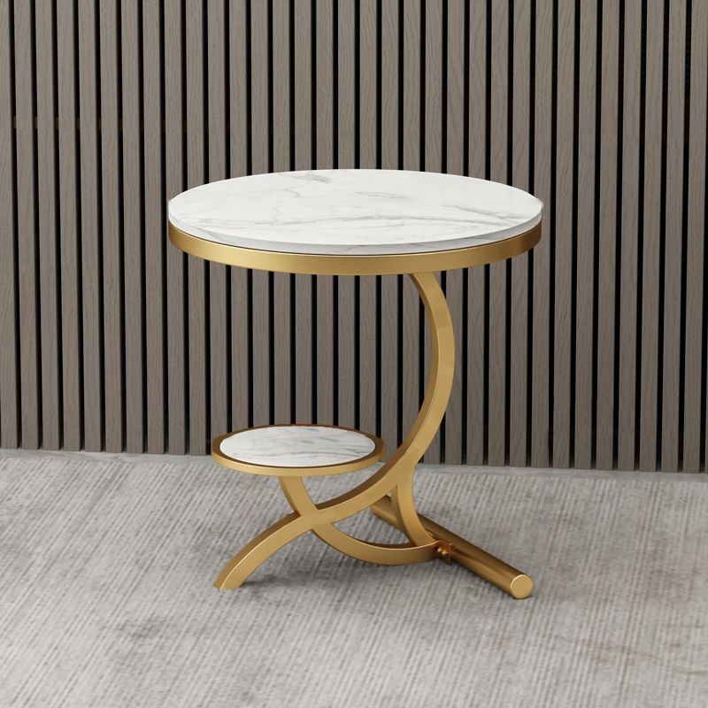 Modern Double Tier Minimalist End Table Abstract Round Corner Table