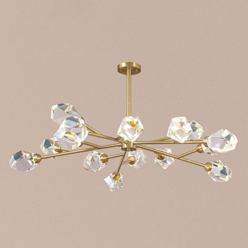 Iluminación de la rama minimalista Iluminación de la sala de estar metálica Luz de colgante con sombra de cristal biselado en oro