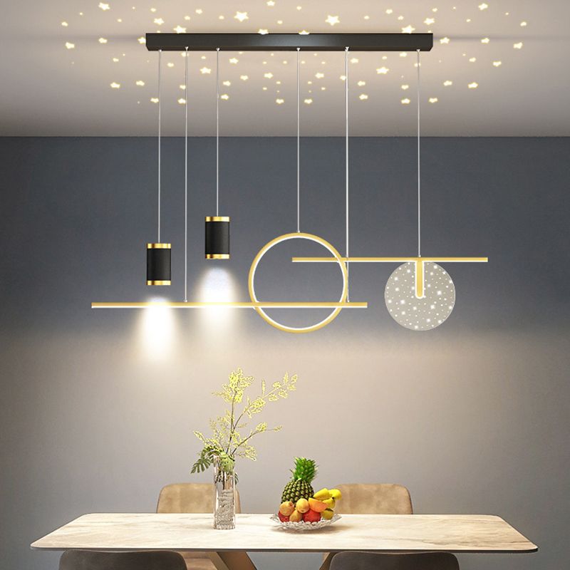 6-Light Modern Style White/Golden/Black LED Statement Linear Kitchen Island Light