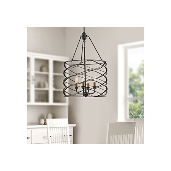 Lampe suspendue cylindrique noire avec nuance de cage fer industriel 4 ampoules salon lux