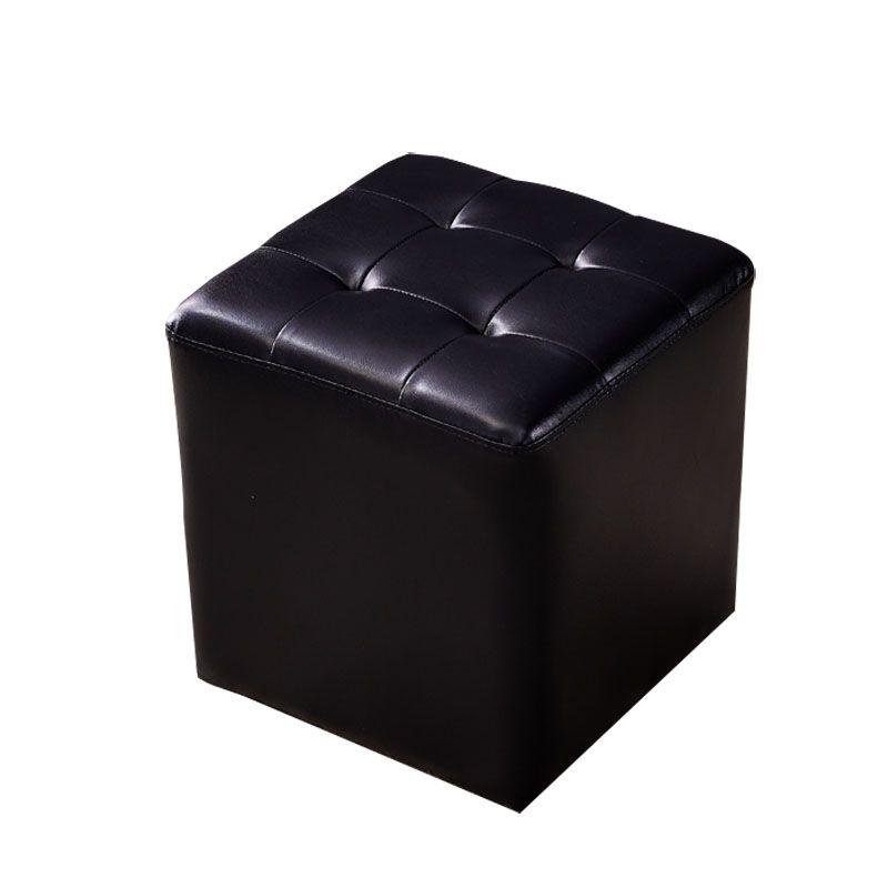 Modern Genuine Leather Ottoman Tufted Detail Square Stool Ottoman