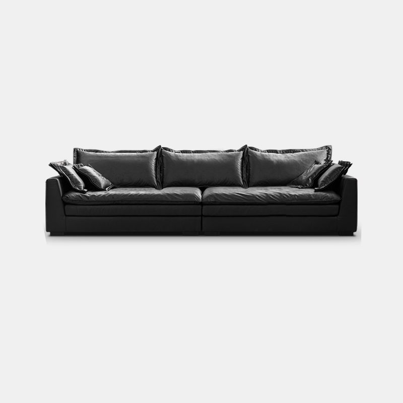Black Contemporary Faux Leather Tuxedo Arm Sofa with Bolster Pillows for Living Room