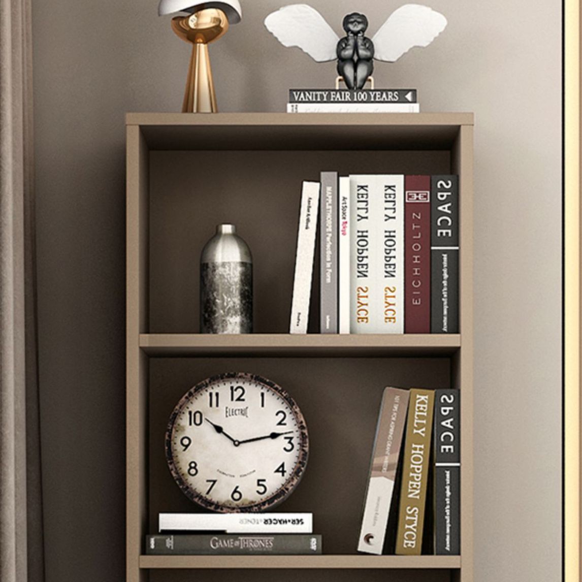 Rectangle Closed Back Bookcase Modern Wooden Bookshelf with Drawers