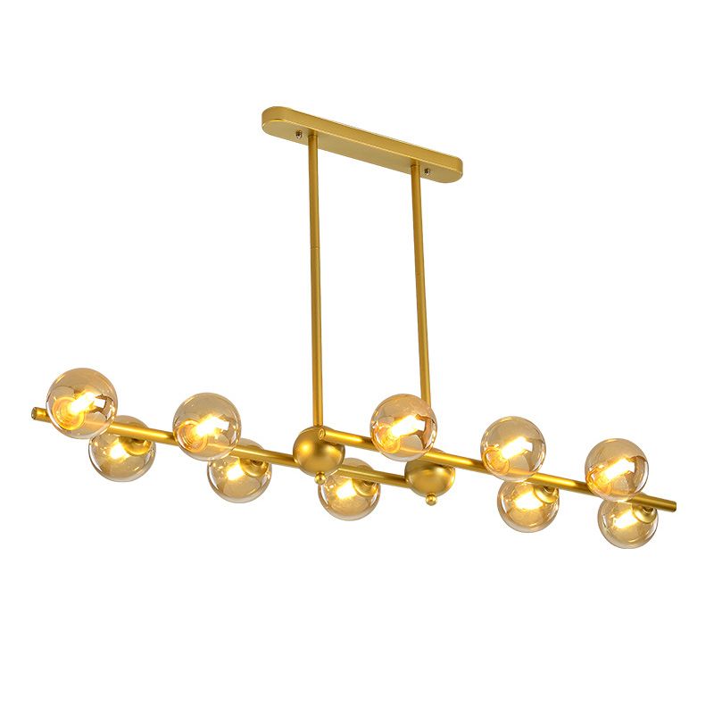 Glass Shade Island Light Fixture Contemporary Gold Suspension Light for Dining Room