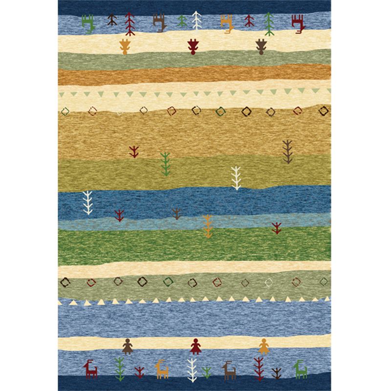 Multi Color Bohemian Rug Polypropylene Colorblock Tribal Print Rug Machine Washable Anti-Slip Backing Stain Resistant Carpet for Sitting Room