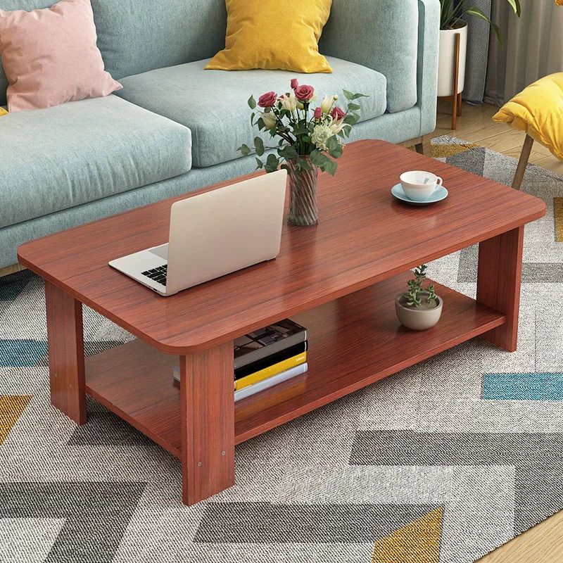 Modern Style Wood-paneled Rectangular Coffee Table with a 4 Legs Base