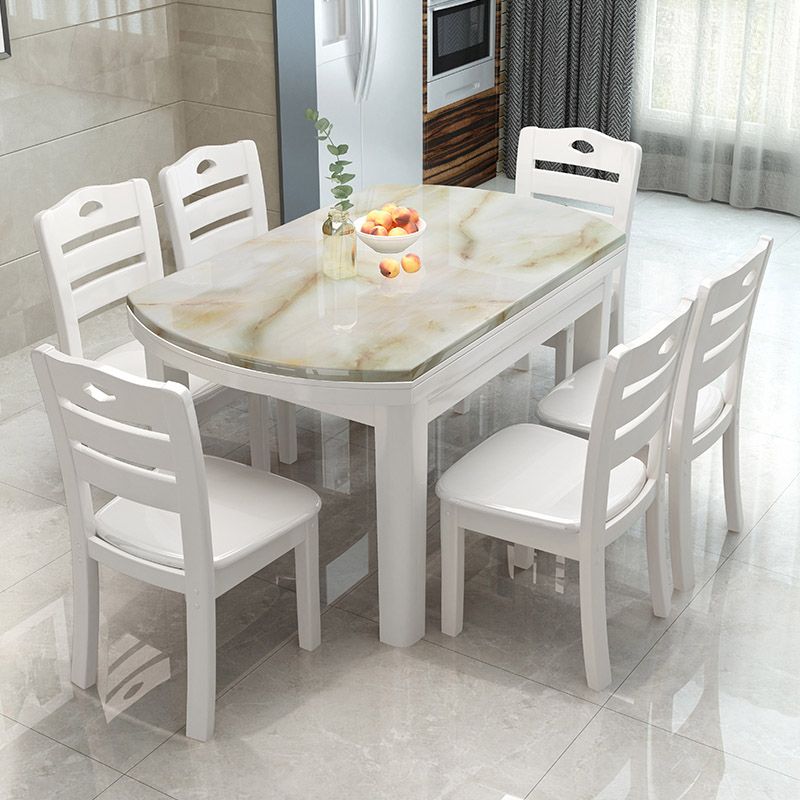 Modern Round Stone Dining Table Rubber Legs Foldable Table for Dining Room