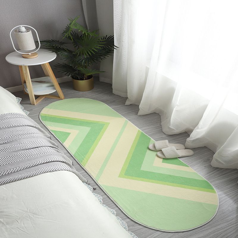 Green Casual Carpet Polyester Striped Carpet Washable Carpet for Home Decoration