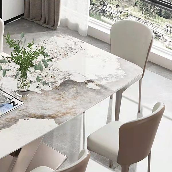 Stone White Top Dining Table Traditional Luxury Table with Pedestal Base