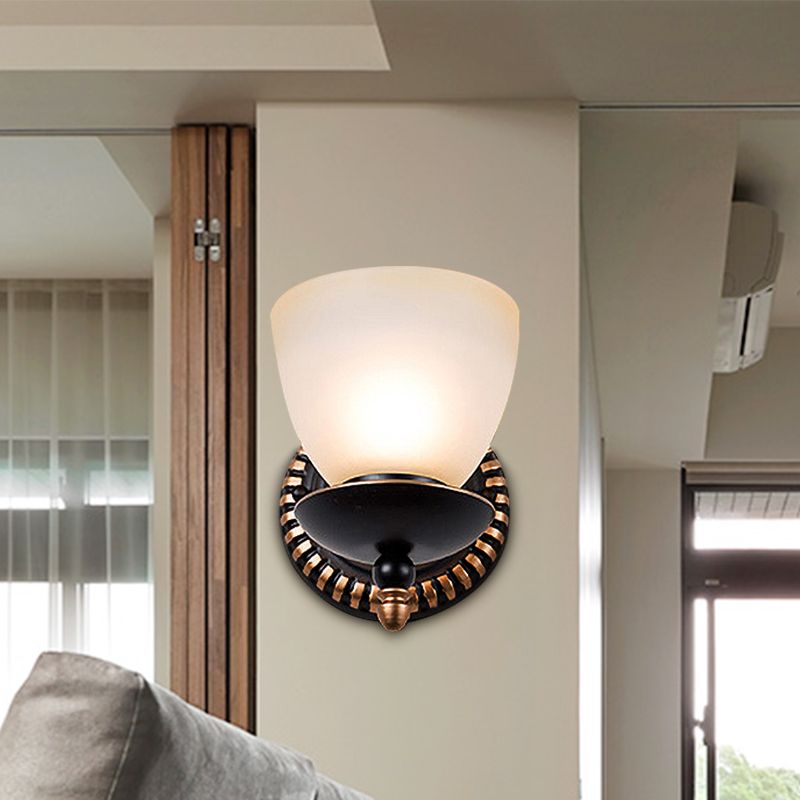 Black 1/2-Light Sconce Light Retro Retro Grosted Glass Bowl Shade Mur Wall Lampe for Dining Room