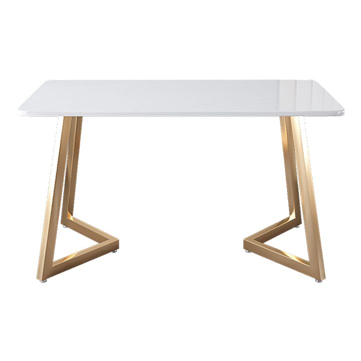 Minimalist Rectangle Shape White Dining Table Sintered Stone Standard Dining Table for Kitchen