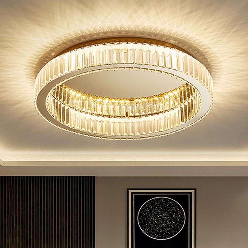 Circle Flush Mount Ceiling Light Fixtures Modern Crystal Ceiling Mount Chandelier for Living Room