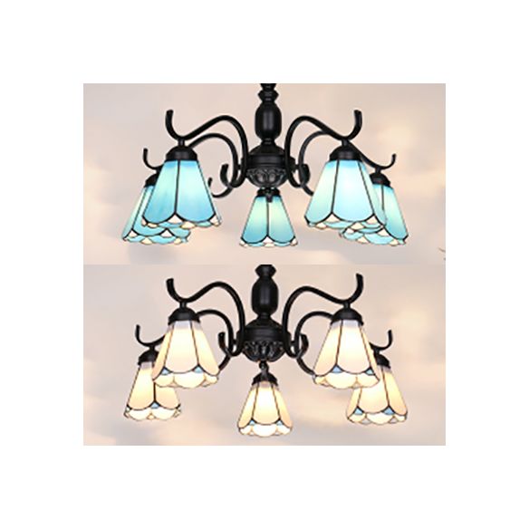 Lampadario rustico a capesante colorato in vetro a 5 luci a soffitto con catena per soggiorno