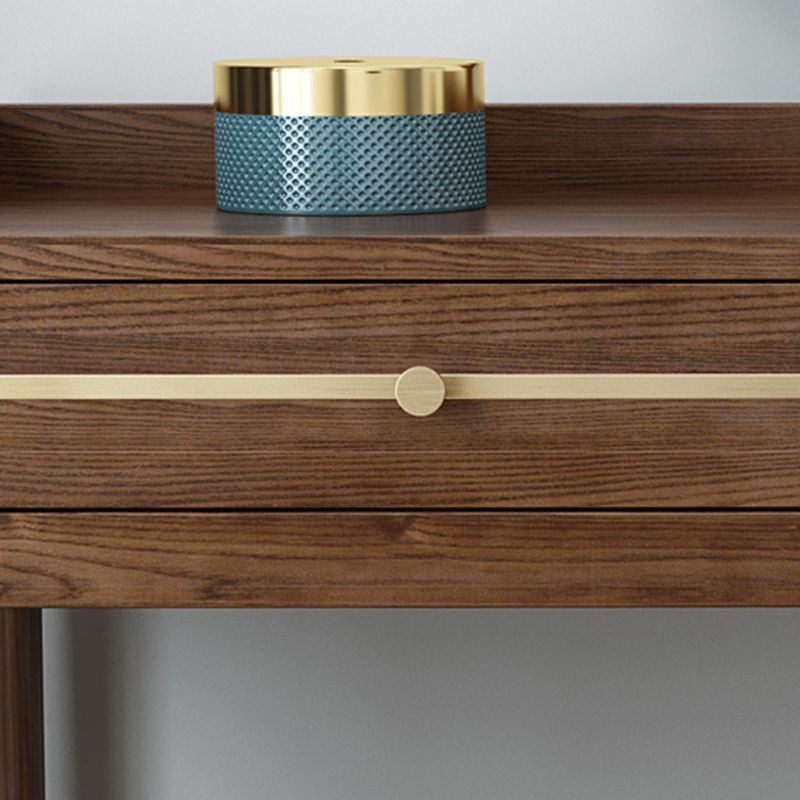 Mirror & 2 Drawers Makeup Vanity Traditional Brown Dressing Table Stool Set