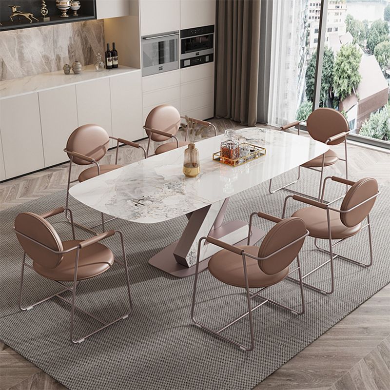 Nordic Glam Style 1/4/5/7 Pieces Dining Sintered Stone Dining Table Set with Metal Legs