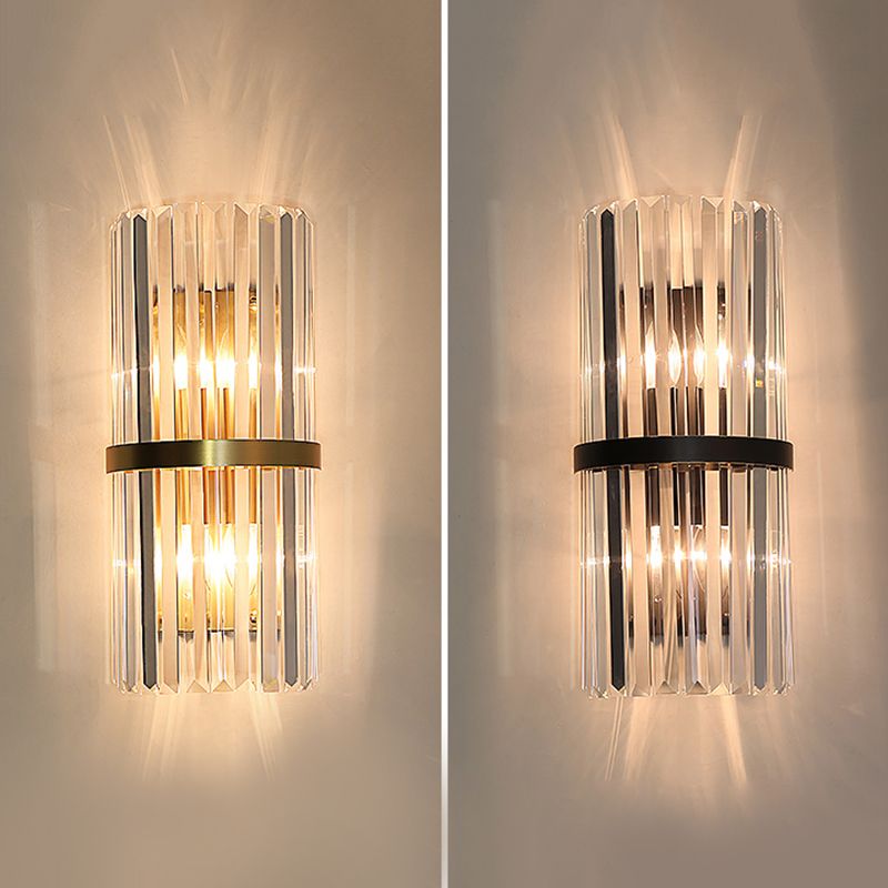 Moderno romantico a parete interno luce in acciaio inossidabile lampada a parete cilindrica con tonalità di cristallo