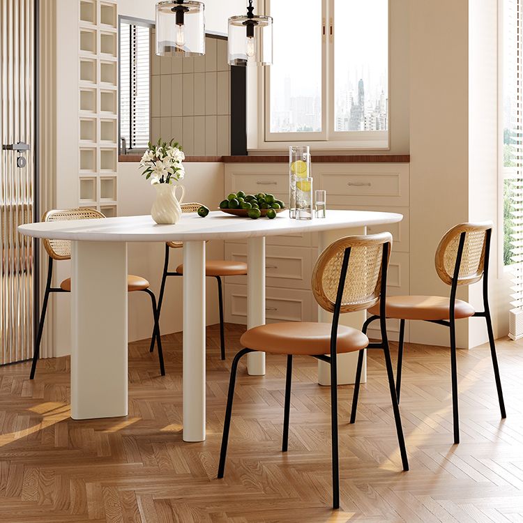 White Oval Dinette Table for Dining Room Stone Top Dining Table